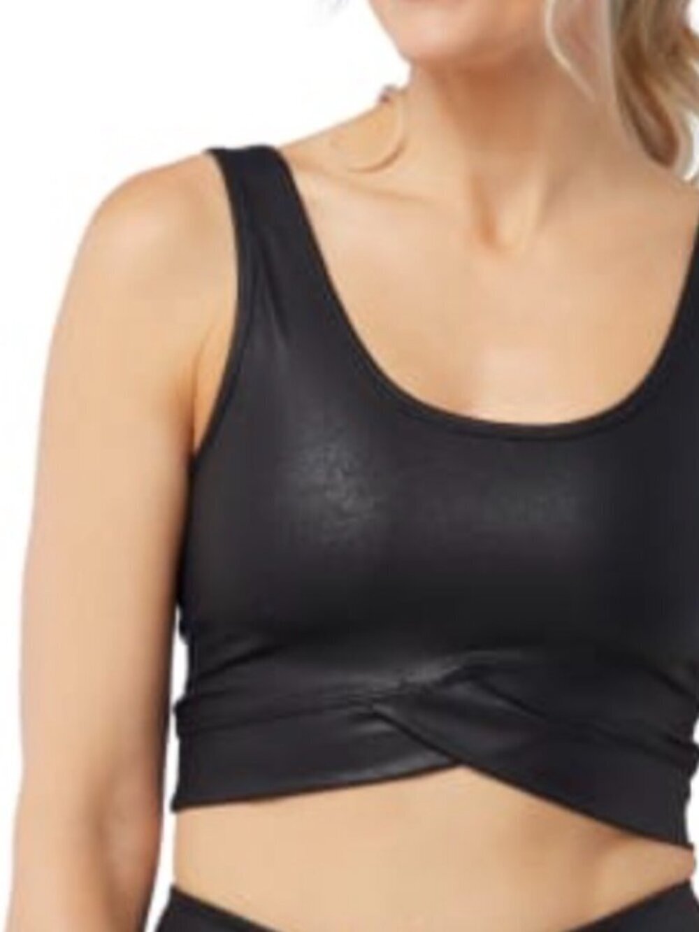 Maddox Crop Sports Bra in Black Leather Size L NWT